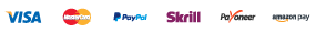 Payment methods accepted by Perea Plumbing LLC, including Visa, Mastercard, PayPal, Skrill, Payoneer, and Amazon Pay.