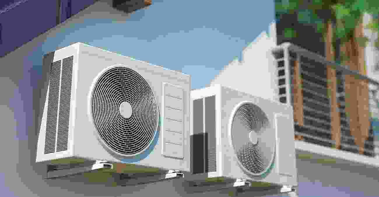 Air conditioning units mounted on a wall, showcasing HVAC systems relevant to plumbing services and AC maintenance.